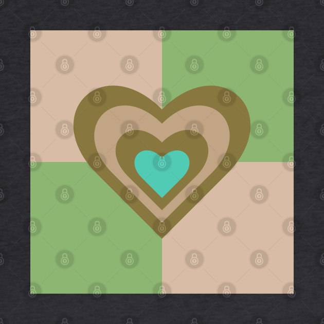 LOVE HEARTS CHECKERBOARD Retro Alt Valentines in Olive Sand Turquoise on Cream Green Geometric Grid - UnBlink Studio by Jackie Tahara by UnBlink Studio by Jackie Tahara